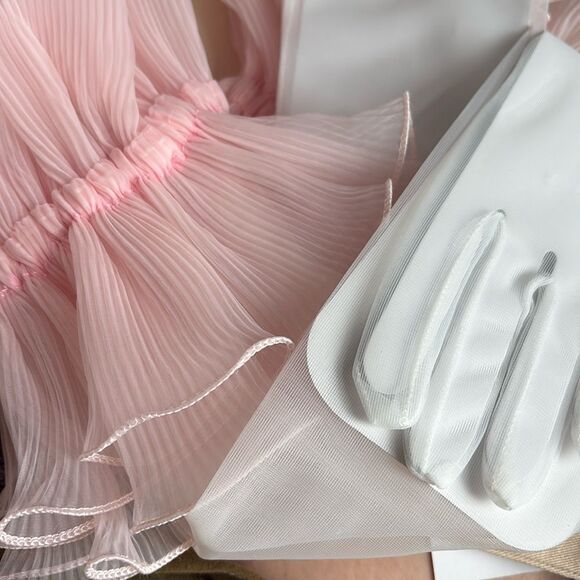 Sleeper Zephyr Ruffle Long Gloves Sheer  White Pink Rose All One Size - Picture 3 of 6